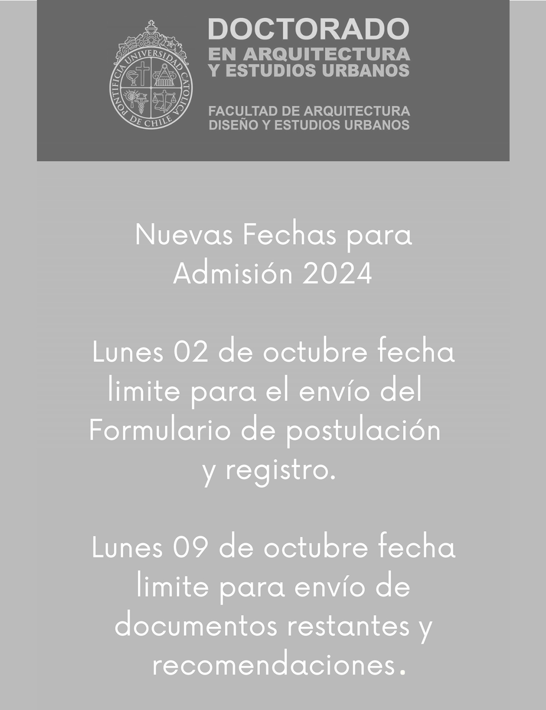 Ampliación para postulaciones al Doctorado en Arquitectura y Estudios Urbanos 2024